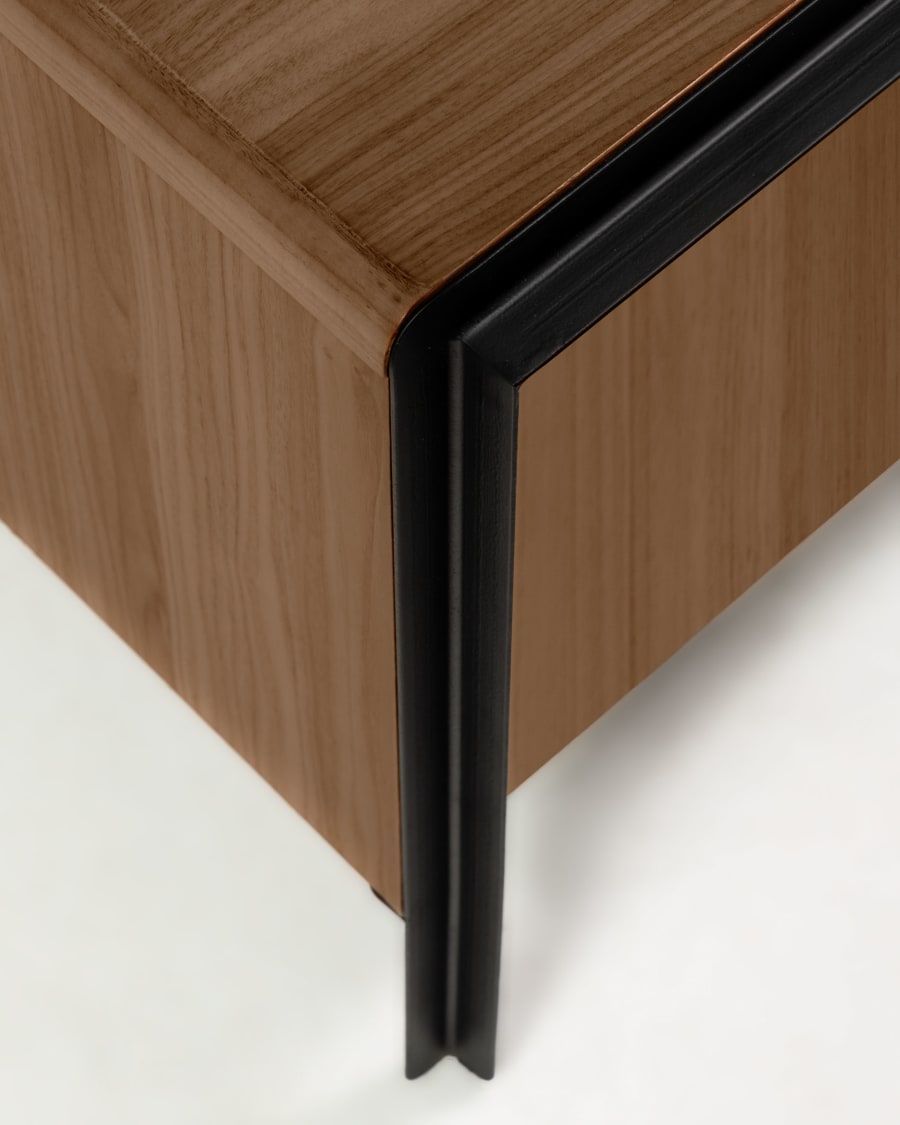 Nadyria walnut wood veneer 3 door TV stand with black finish steel, 180 x 50 cm