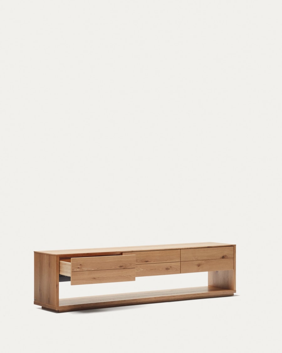 Alguema TV stand with 3 drawers in oak veneer with natural finish, 200 x 51 cm