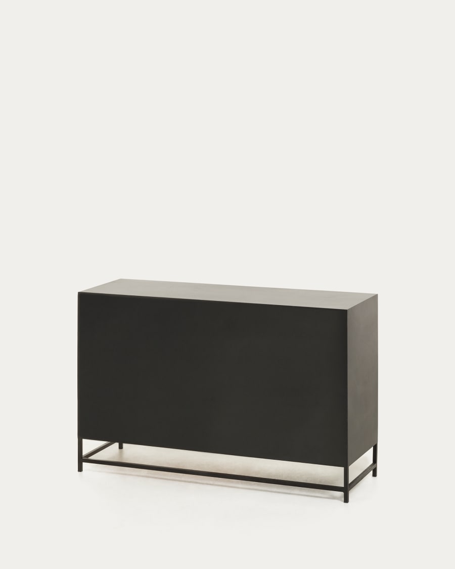 Kyoko fir tree wood & black metal sideboard w/ 1 door & 4 wicker drawers, 120 x 75 cm