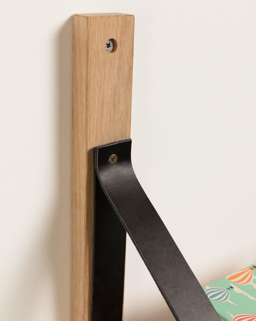Nazeli wall shelf unit made from solid birchand black leather 60 x 60 cm