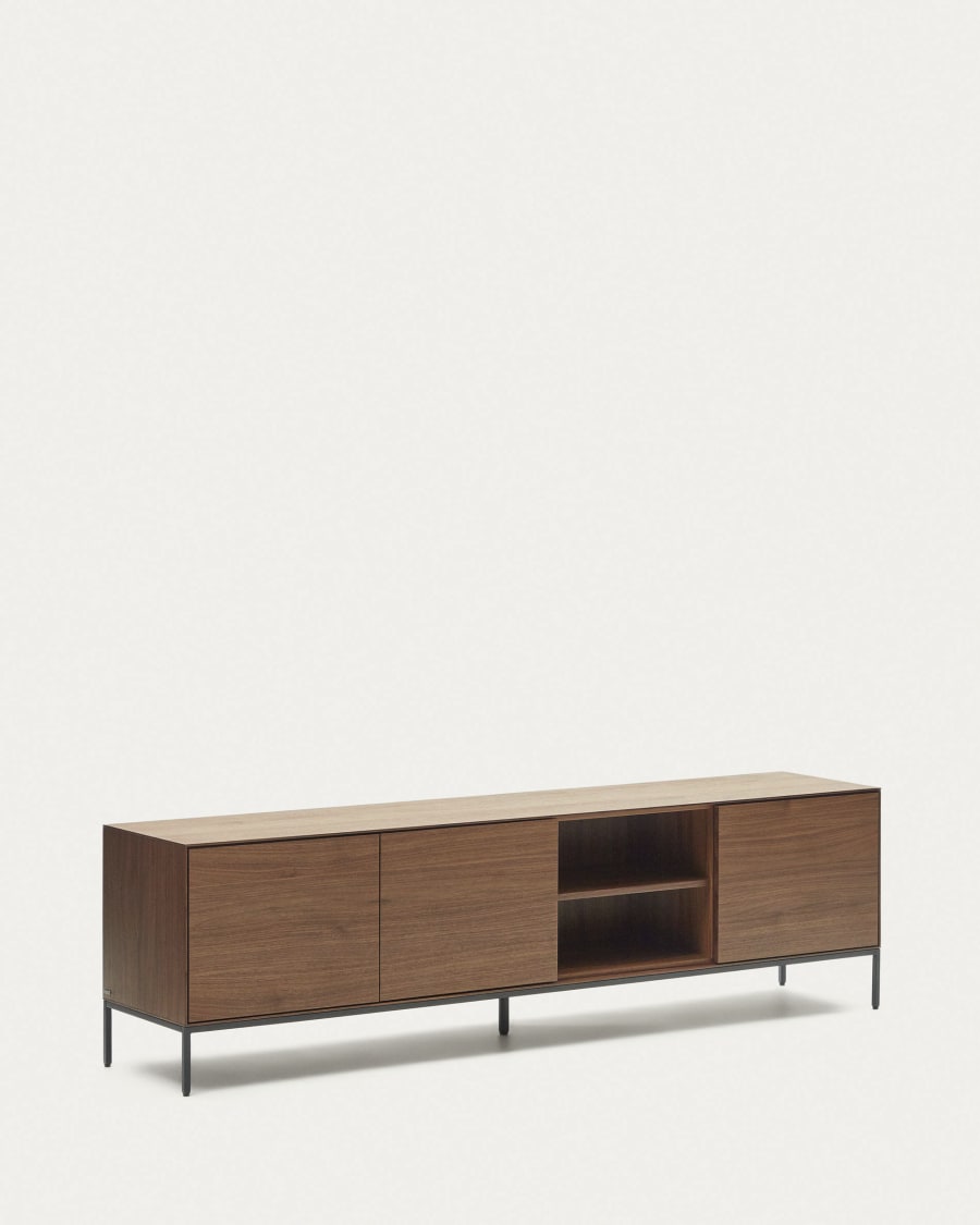 Vedrana 3-door TV stand in walnut veneer with black steel legs, 195 x 55 cm
