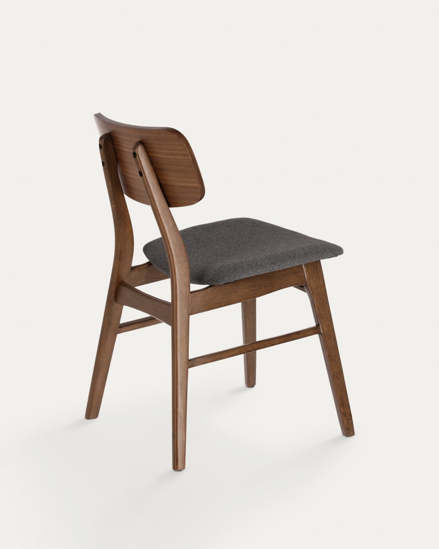 Selia chair in walnut veneer, solid rubber wood and dark grey upholstery
