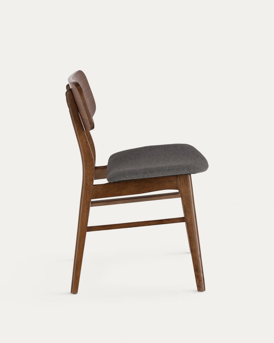 Selia chair in walnut veneer, solid rubber wood and dark grey upholstery
