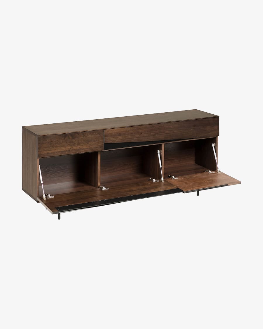 Cutt American walnut veneer sideboard w/ 2 doors, 2 drawers & black steel, 180 x 73 cm