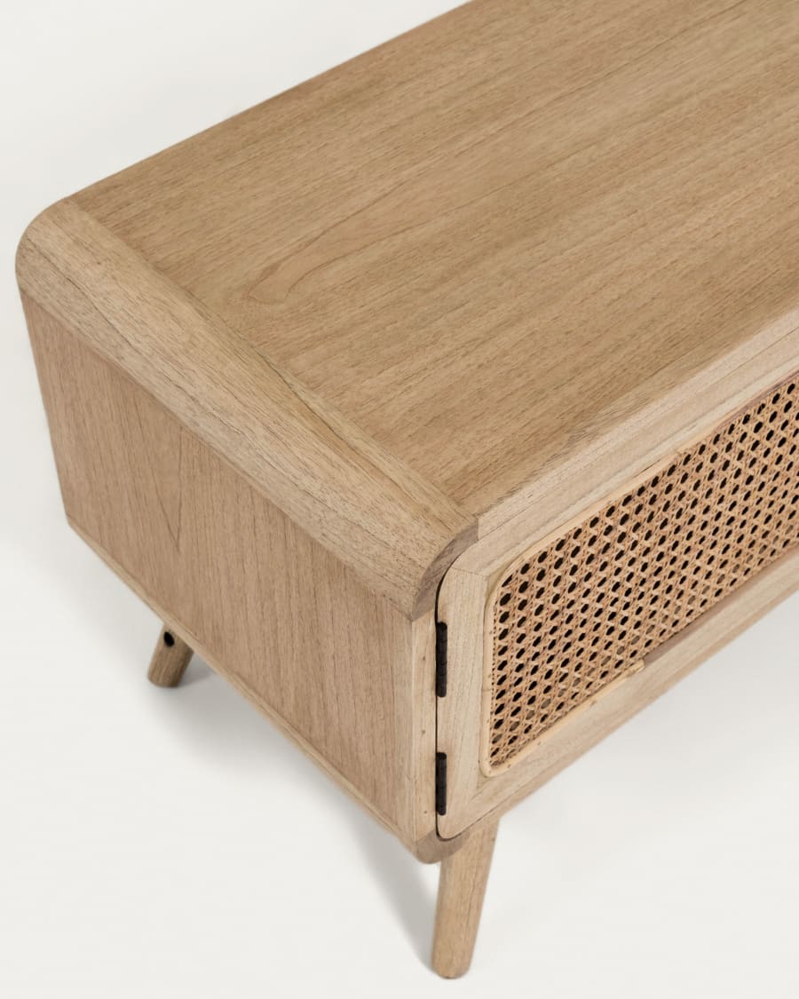 Nalu 2 door solid white cedarwood & rattan TV stand, 150 x 50 cm