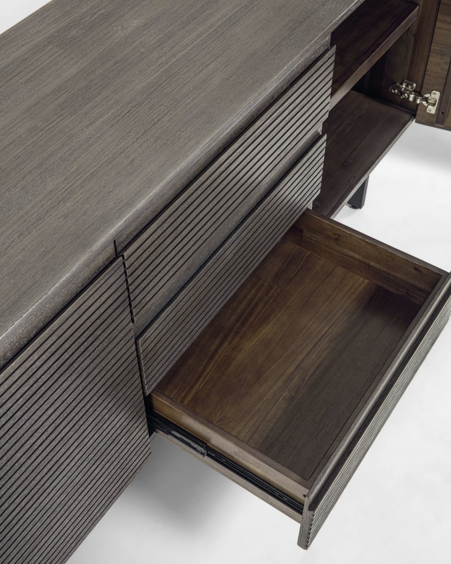 Indiann solid acacia wood & black metal sideboard with 2 doors & 3 drawers, 160 x 75 cm