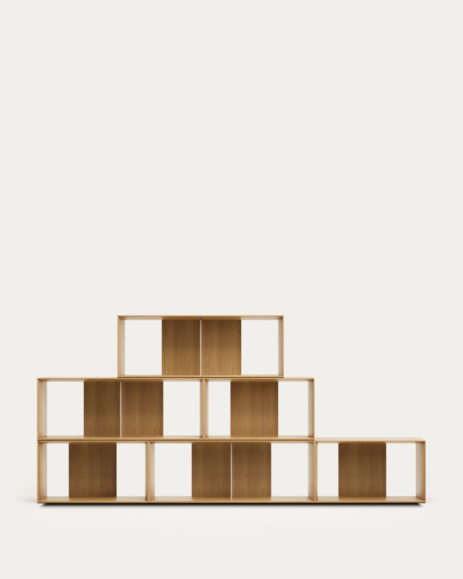 Litto set of 6 modular shelving units in oak wood veneer, 168 x 114 cm