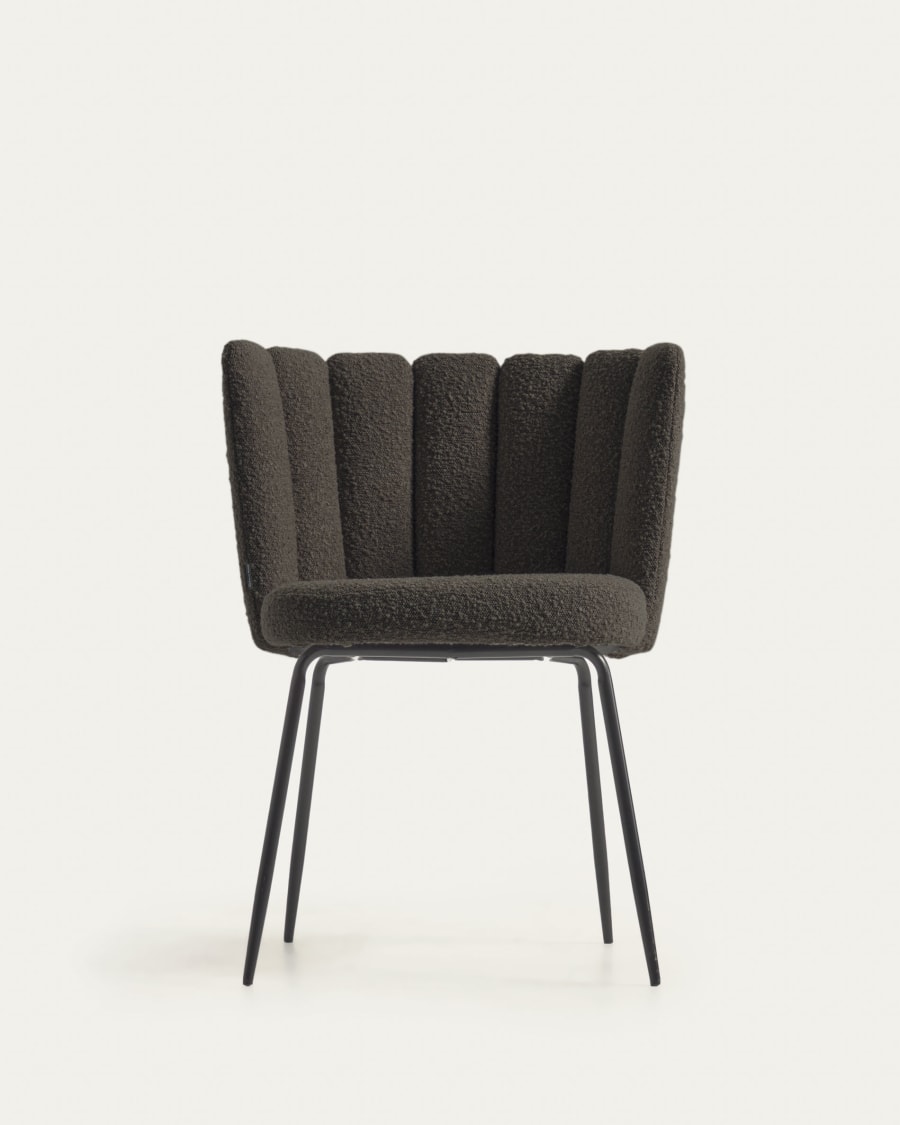 Aniela chair in black bouclé and metal with black finish FR