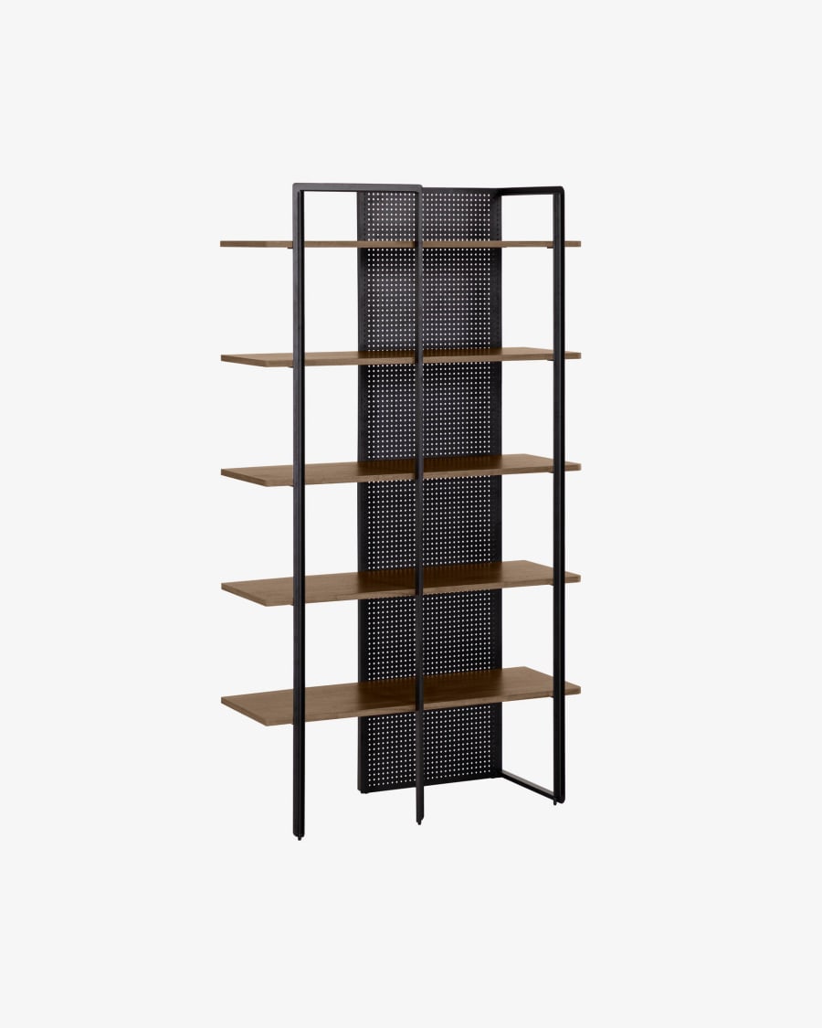 Nadyria walnut veneer and steel shelves in black finish 100 x 180 cm