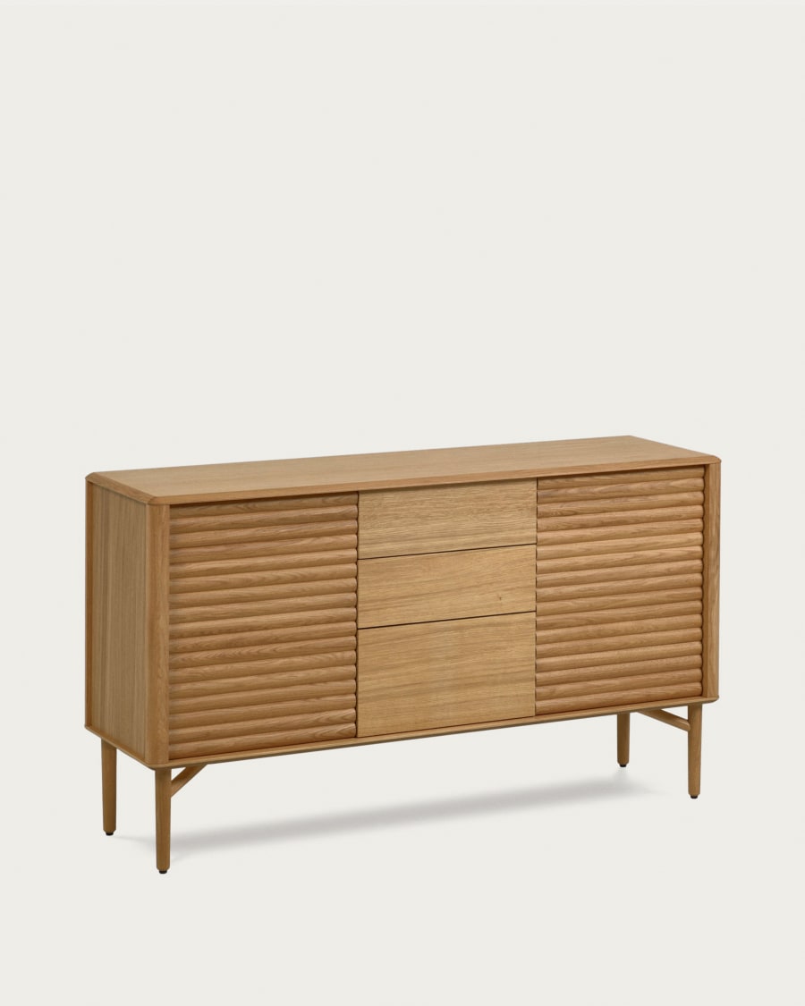 Lenon oak wood and veneer sideboard with 2 doors & 3 drawers, 155 x 86 cm FSC MIX Credit