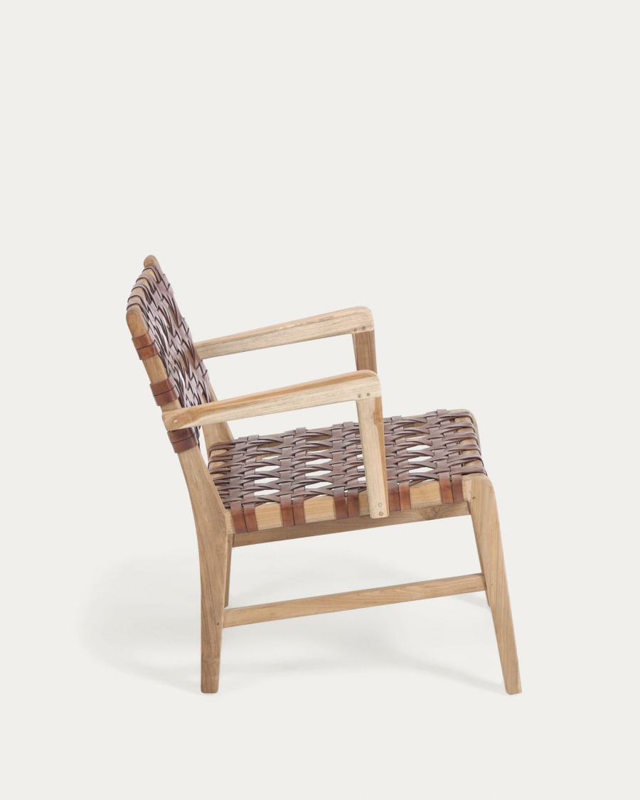Nuru armchair in solid teak wood and leather