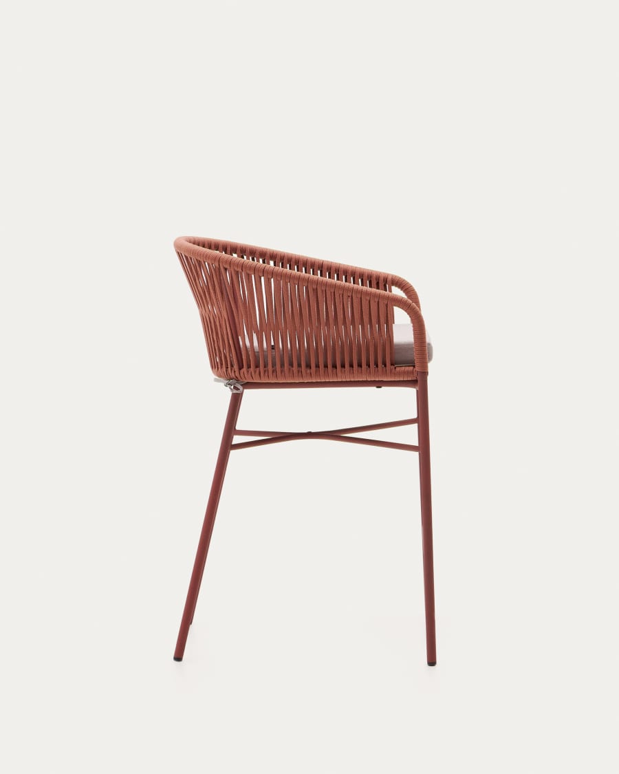 Yanet stool made from terracotta cord and galvanised steel, height 65 cm