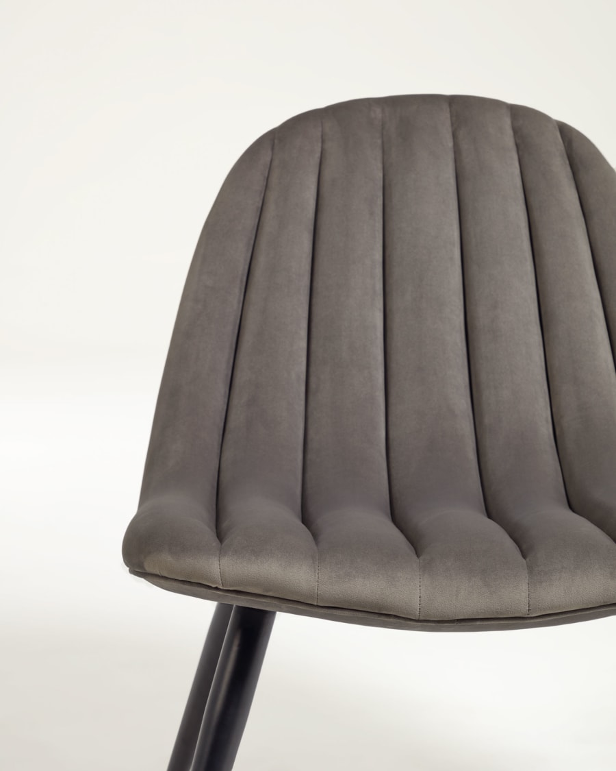 Marlene grey velvet chair with steel legs with black finish
