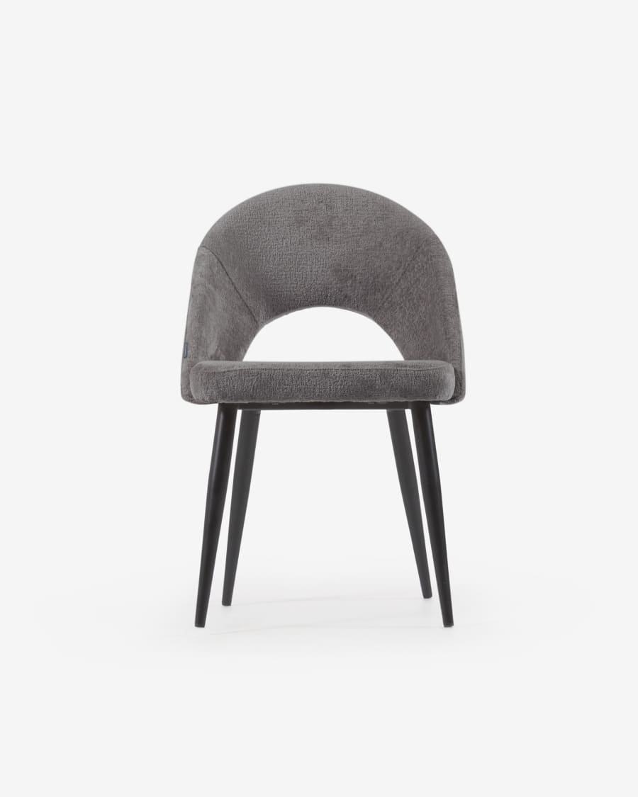 Grey chenille Mael chair with steel legs with black finish