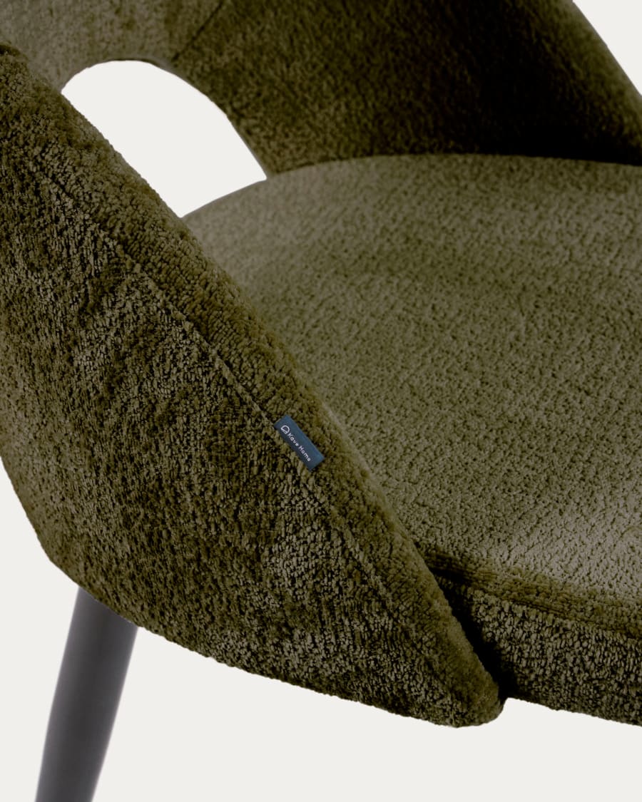 Green chenille Mael chair with steel legs with black finish