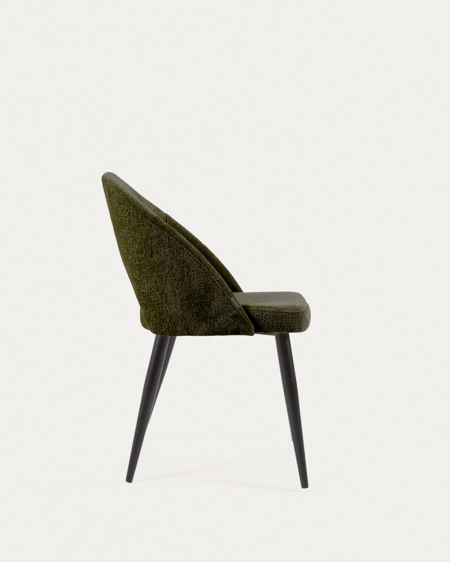 Green chenille Mael chair with steel legs with black finish