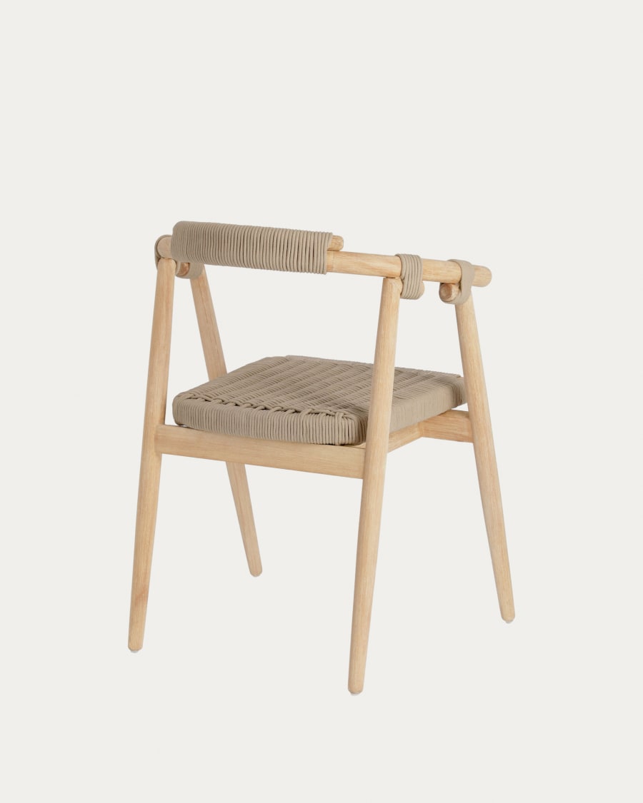 Majela stackable chair in solid eucalyptus with oak-effect finish and beige rope FSC 100%