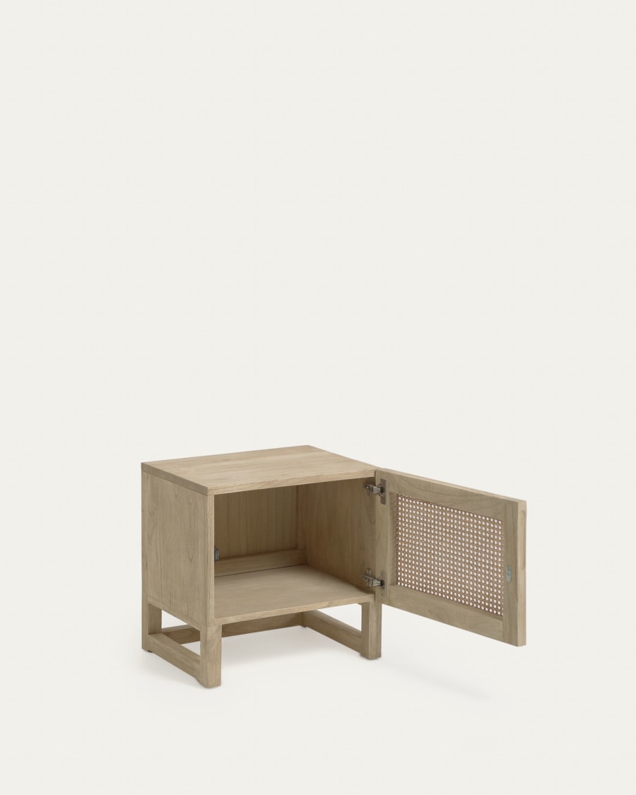 Rexit solid mindi wood and veneer bedside table with rattan 50 x 48 cm