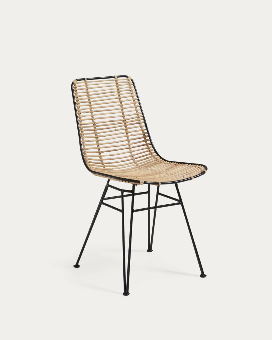 Chaise Tishana en rotin et acier noir