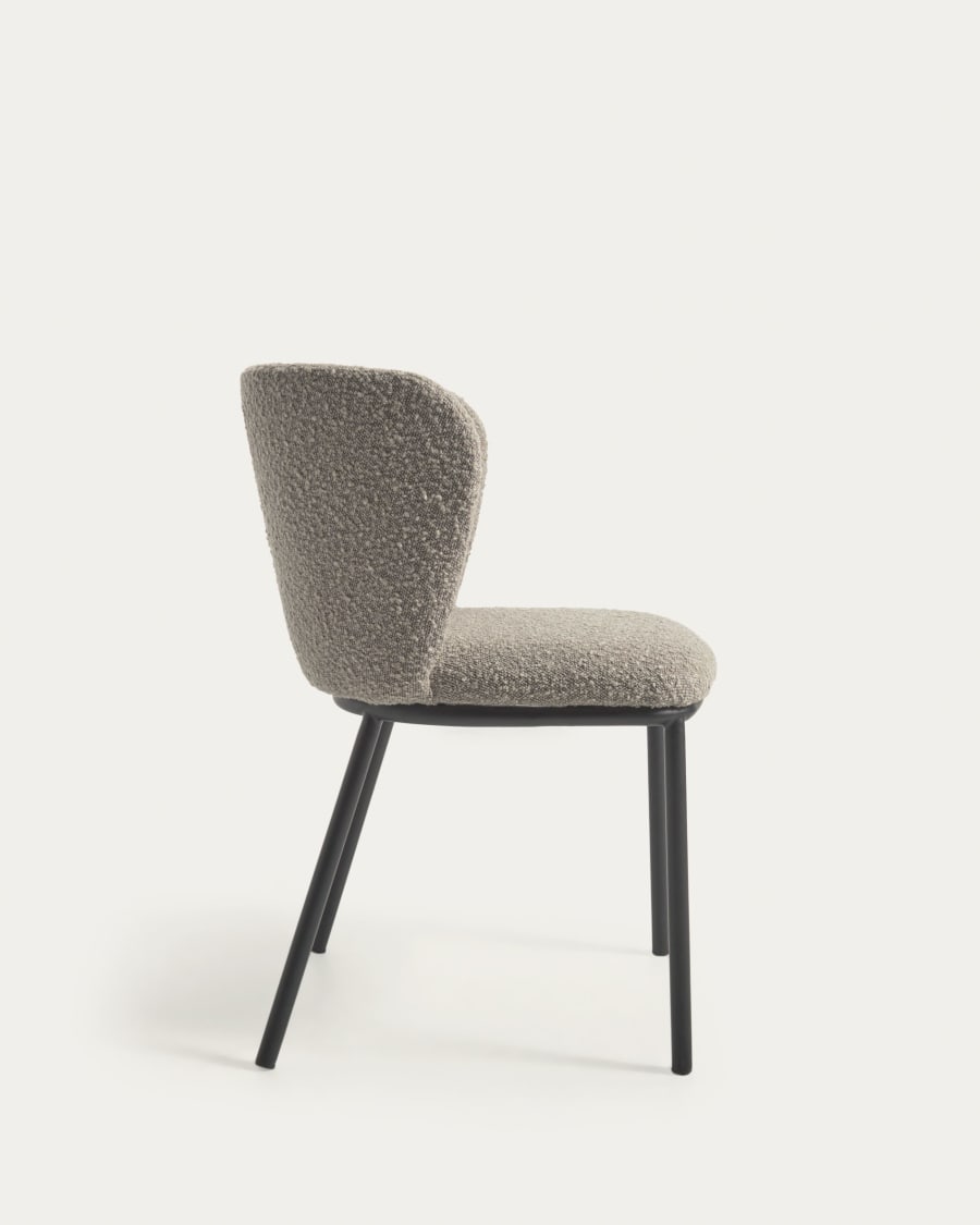 Ciselia chair with light grey bouclé and steel legs with black finish FSC Mix Credit