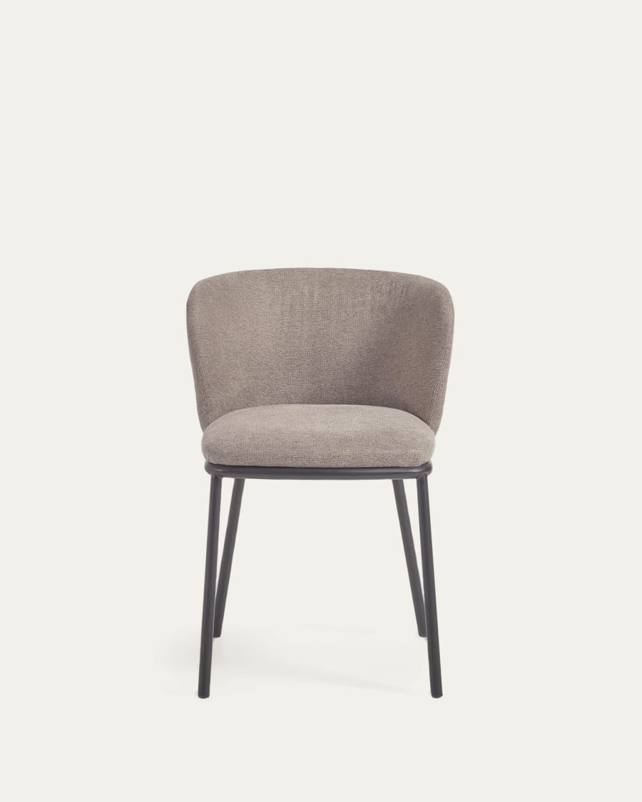 Ciselia chair in light brown chenille and steel legs with black finish FSC Mix Credit
