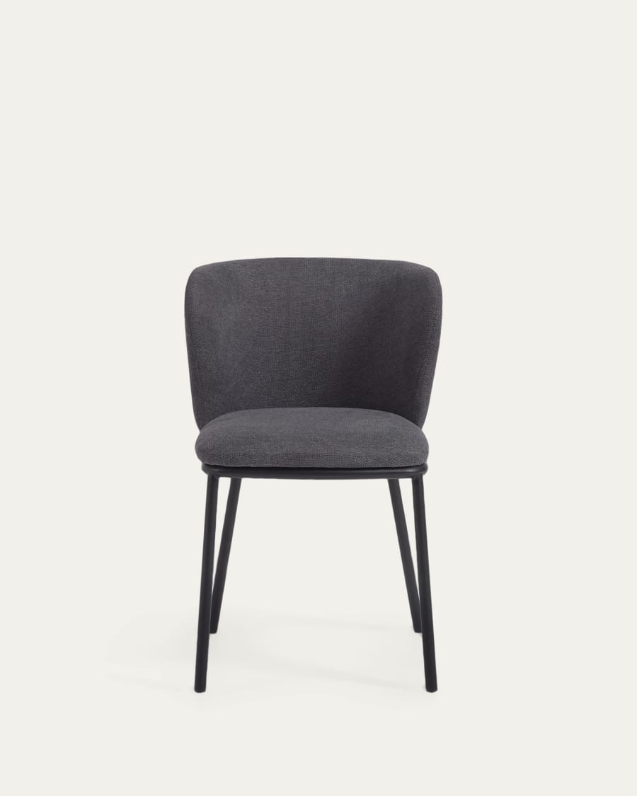 Ciselia chair in dark grey chenille and steel legs with black finish FSC Mix Credit