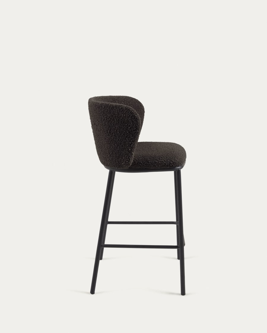 Ciselia stool with black bouclé and black steel legs, height 65 cm FSC Mix Credit