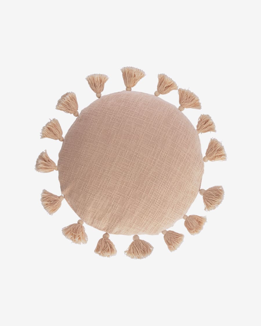 Chiarina 100% cotton cushion cover pink with tassels Ø 45 cm