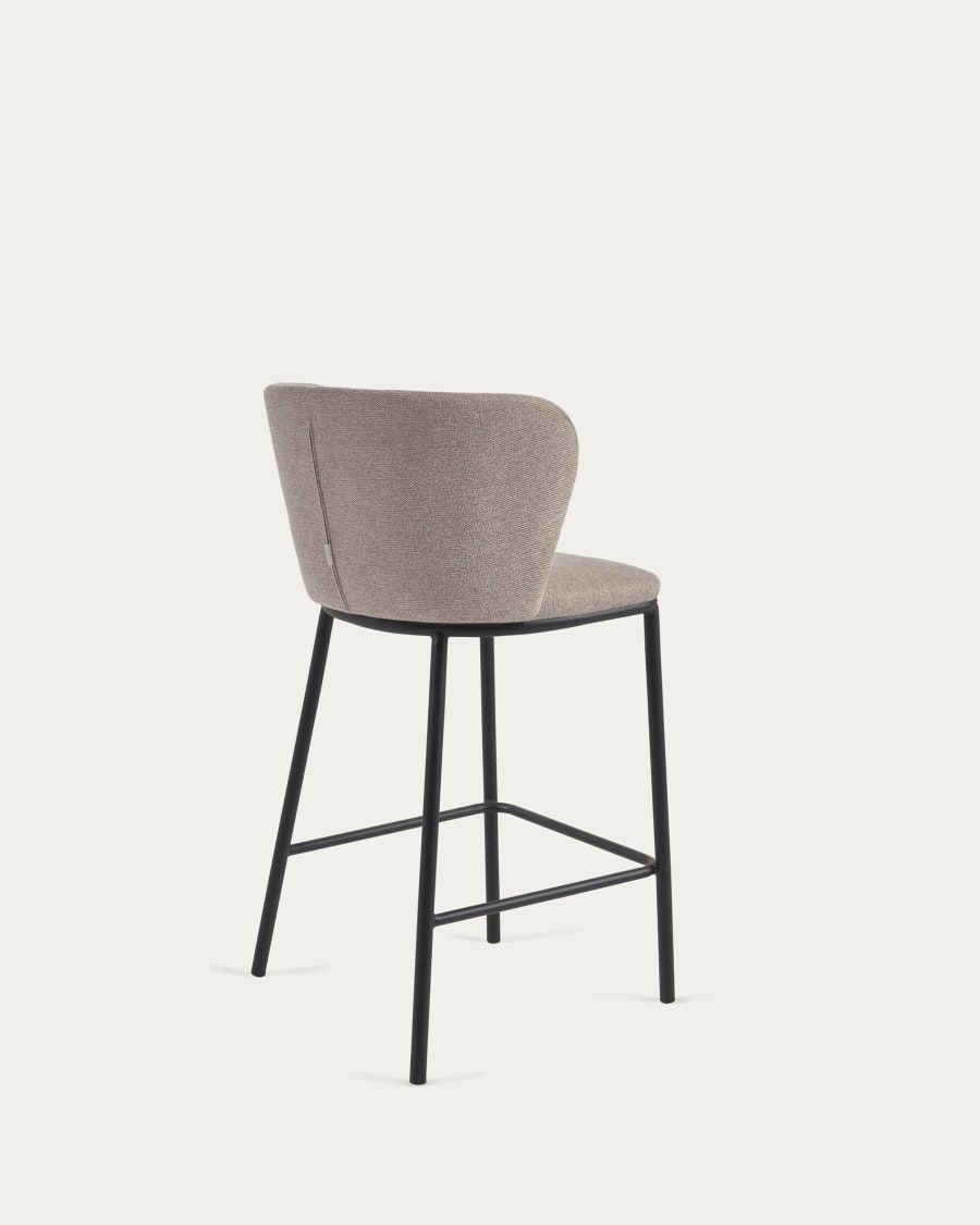 Ciselia stool in brown chenille with steel legs in black, 65 cm height FSC Mix Credit