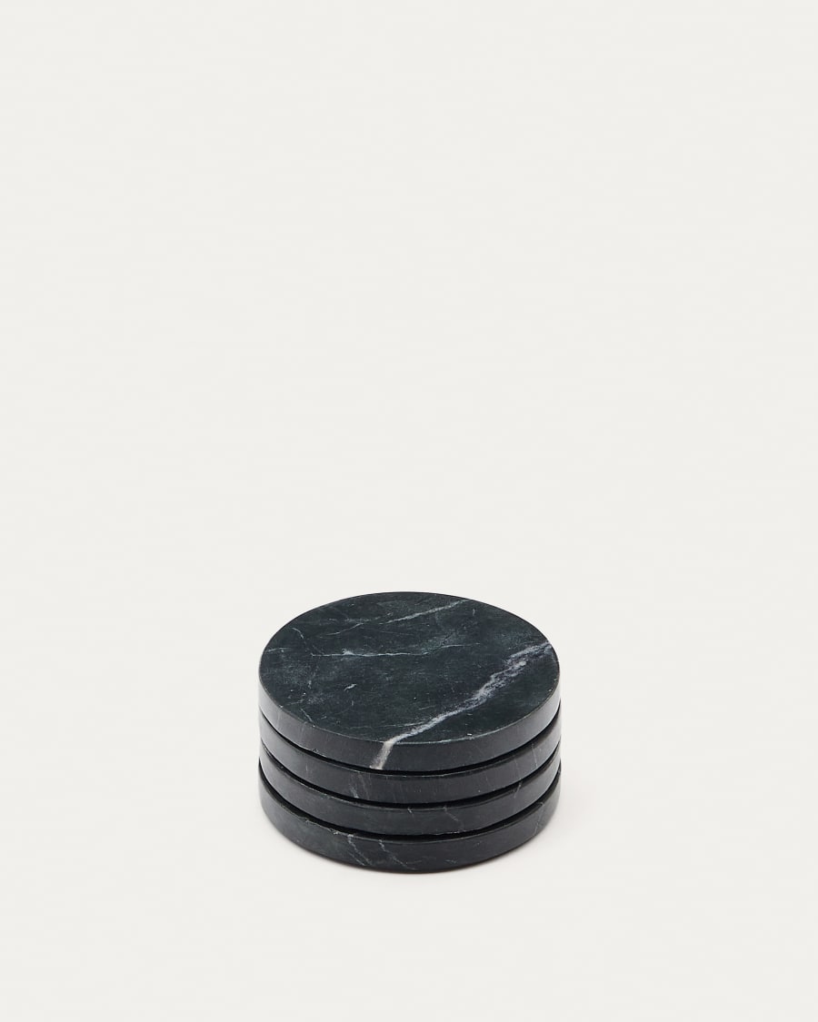 Johana set of 4 round black marble coasters