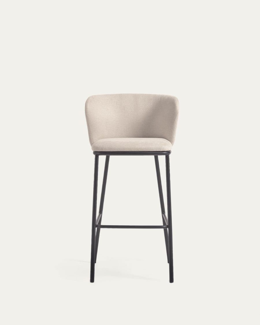 Ciselia stool in beige chenille and black steel legs height 75 cm FSC Mix Credit