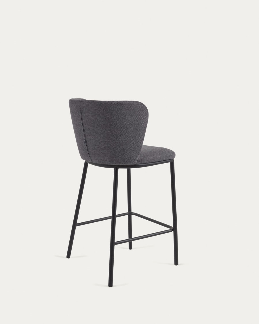 Ciselia stool in dark grey chenille with steel legs in black 65 cm height FSC Mix Credit