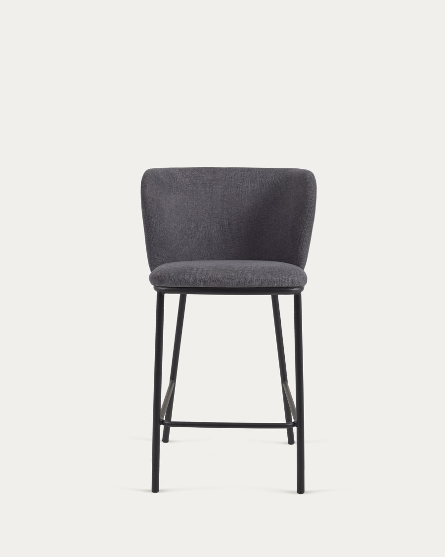 Ciselia stool in dark grey chenille with steel legs in black 65 cm height FSC Mix Credit