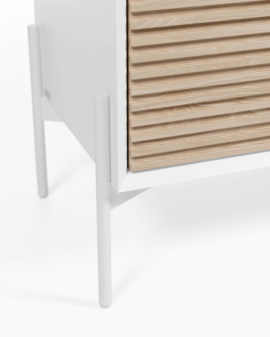Marielle dresser with five drawers ash wood with white lacquer 64 x 142 cm.