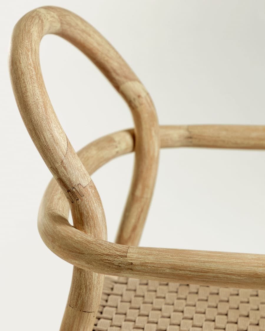 Sheryl stackable chair in solid eucalyptus and beige rope FSC 100%