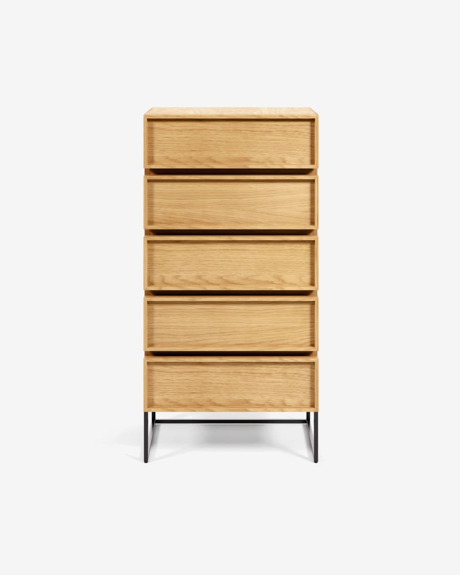 Taiana chest of drawers with oak veneer and steel frame with black finish 60 x 120 cm