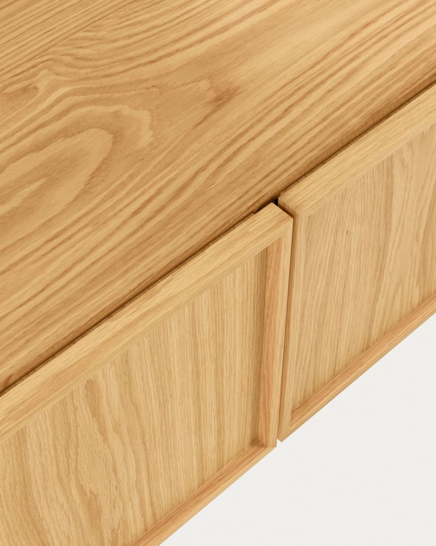 Taiana 2 door TV stand with oak veneer and steel frame in black finish, 112 x 51 cm