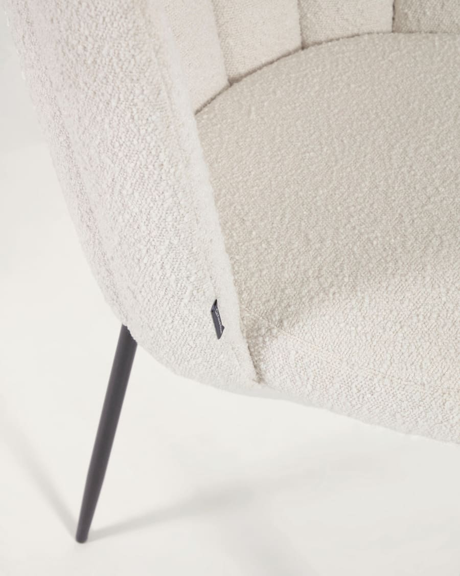 Aniela chair with white bouclé and metal legs with black finish