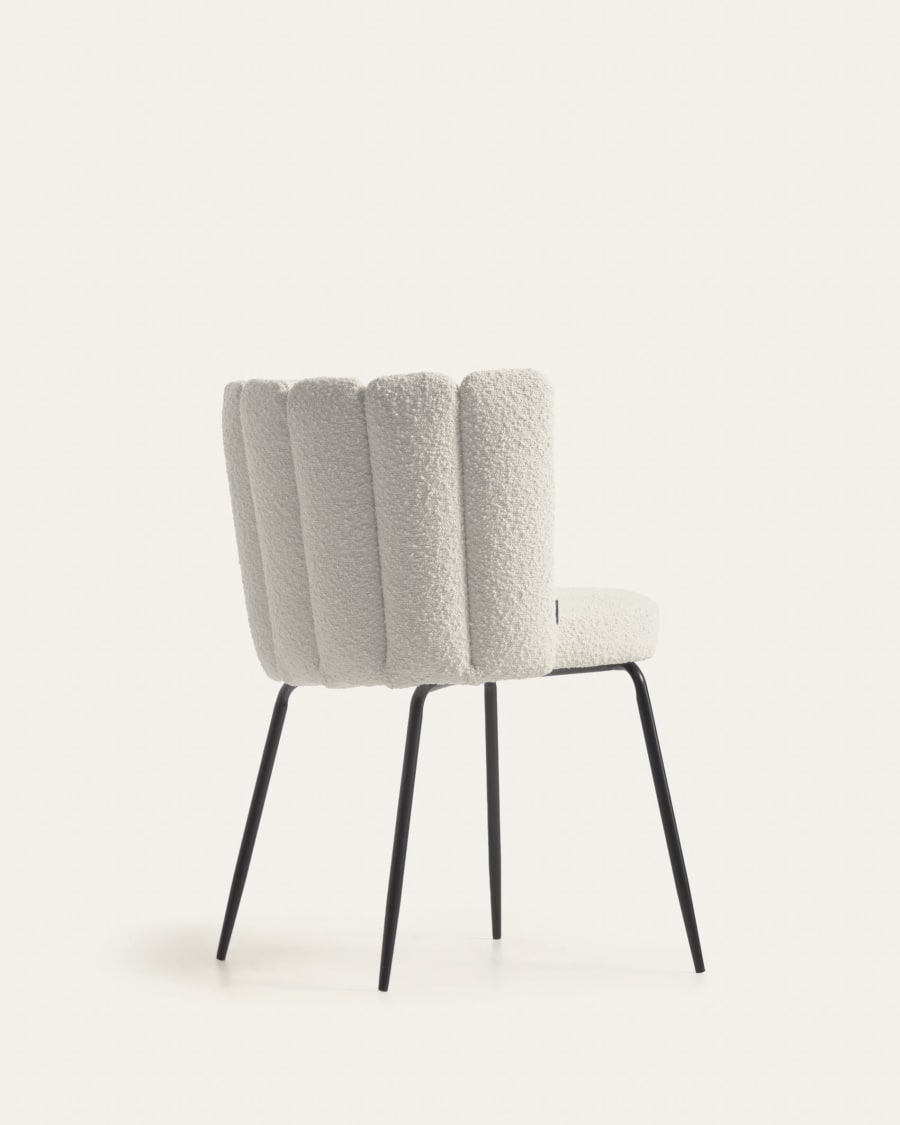Aniela chair with white bouclé and metal legs with black finish
