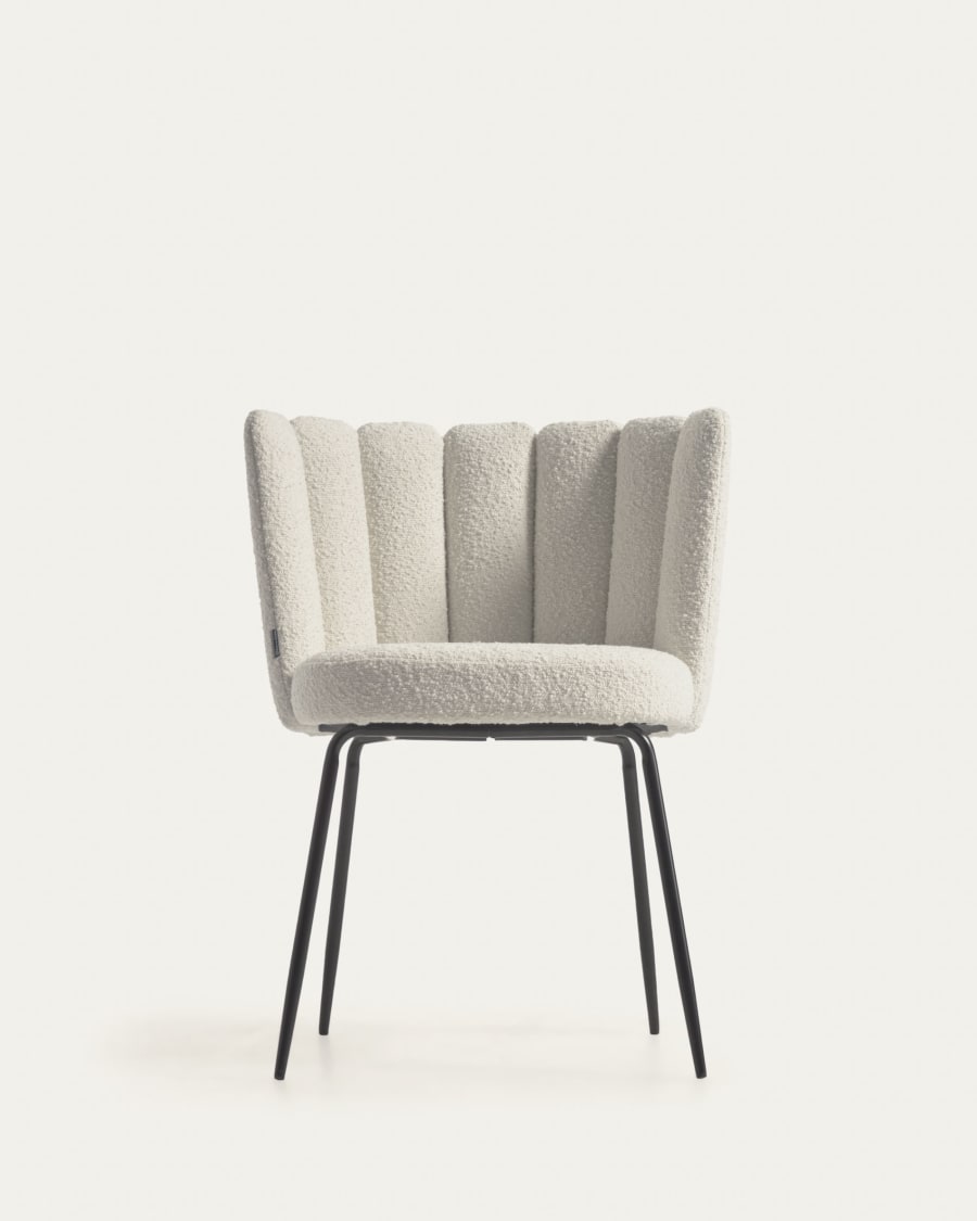 Aniela chair with white bouclé and metal legs with black finish