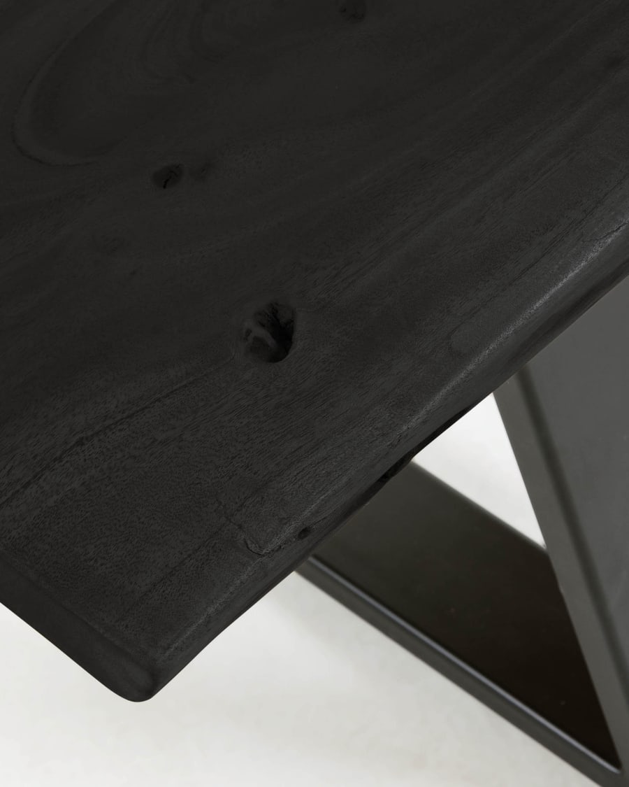 Alaia bench in solid black acacia wood with black steel legs, 160 cm