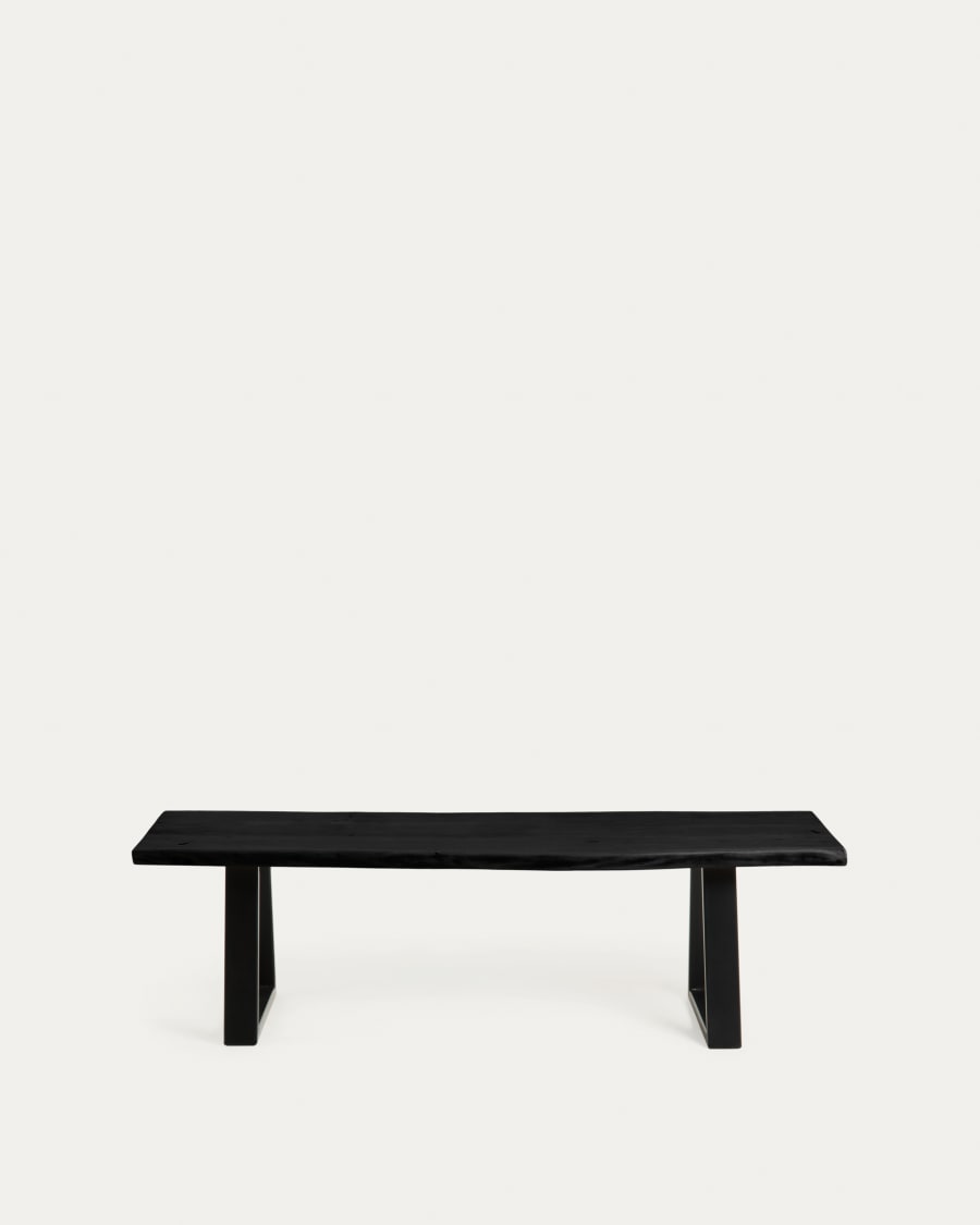 Alaia bench in solid black acacia wood with black steel legs, 160 cm