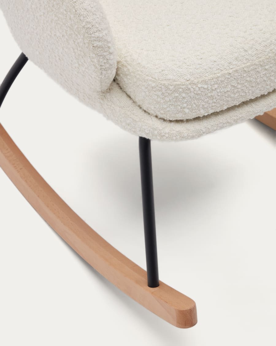 Maustin rocking chair in white bouclé with a black steel structure and beech wood