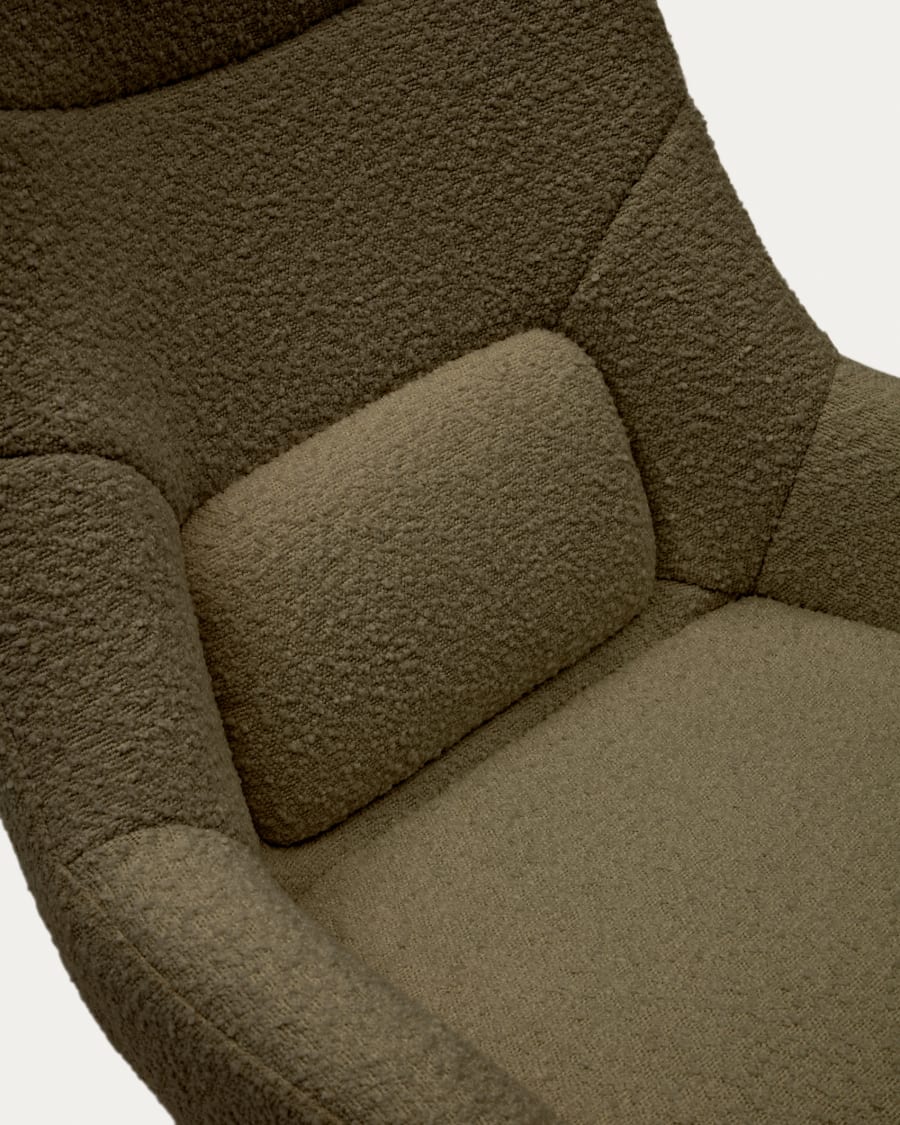 Celida swivel armchair in dark green bouclé and steel with black finish FSC 100%