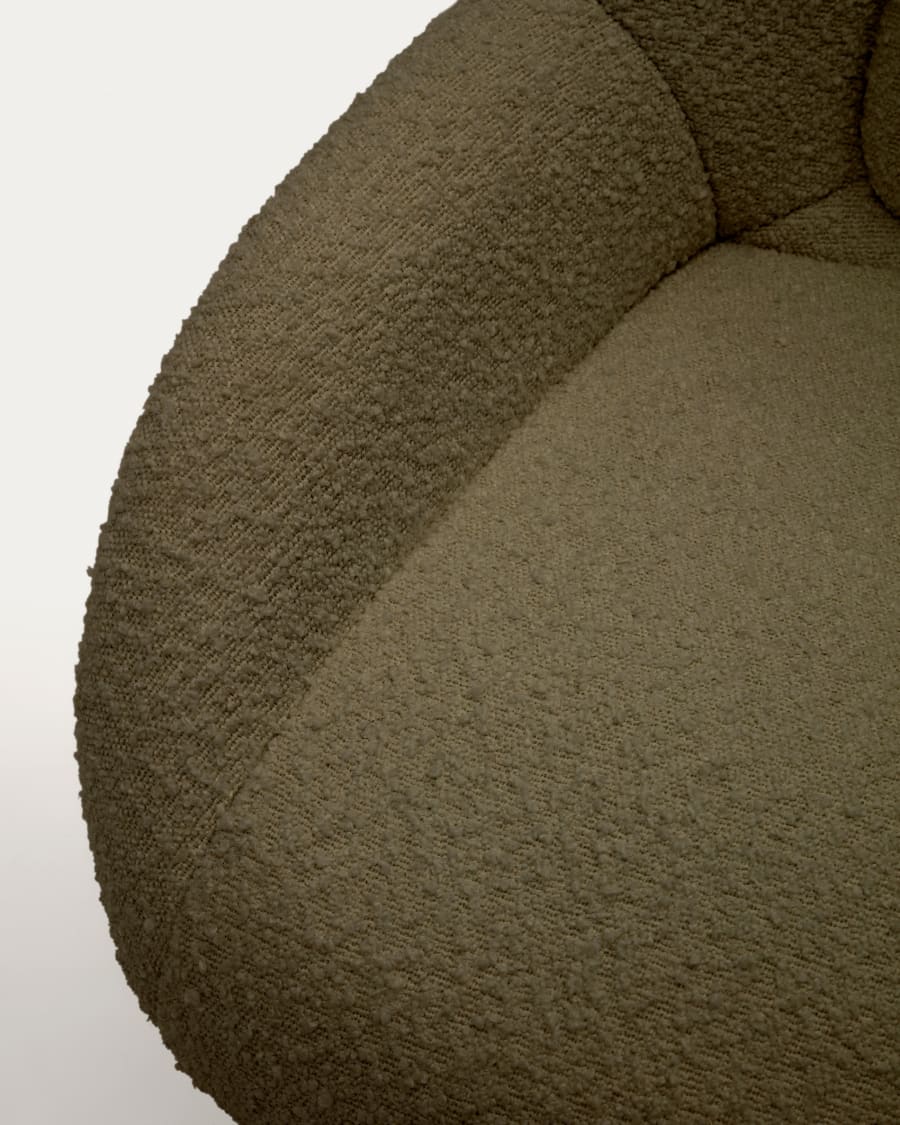 Celida swivel armchair in dark green bouclé and steel with black finish FSC 100%