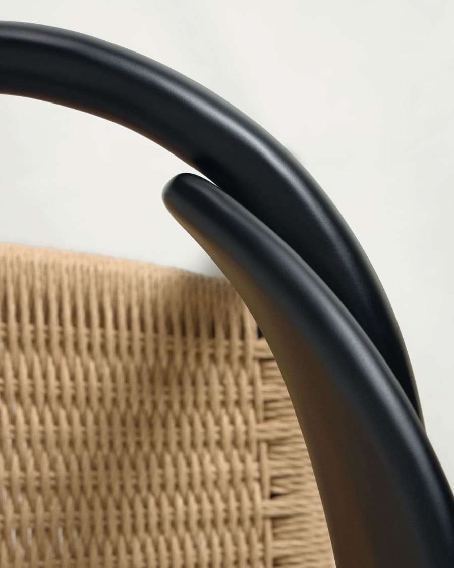 Nina stackable chair solid acacia wood with black finish and beige paper rope seat FSC100%