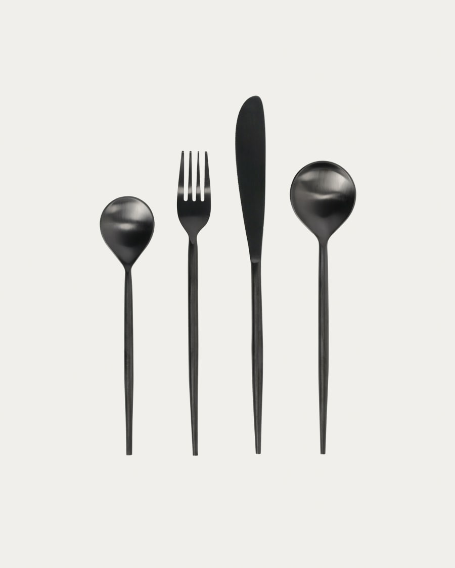 Fer rounded handle 16-piece black cutlery set