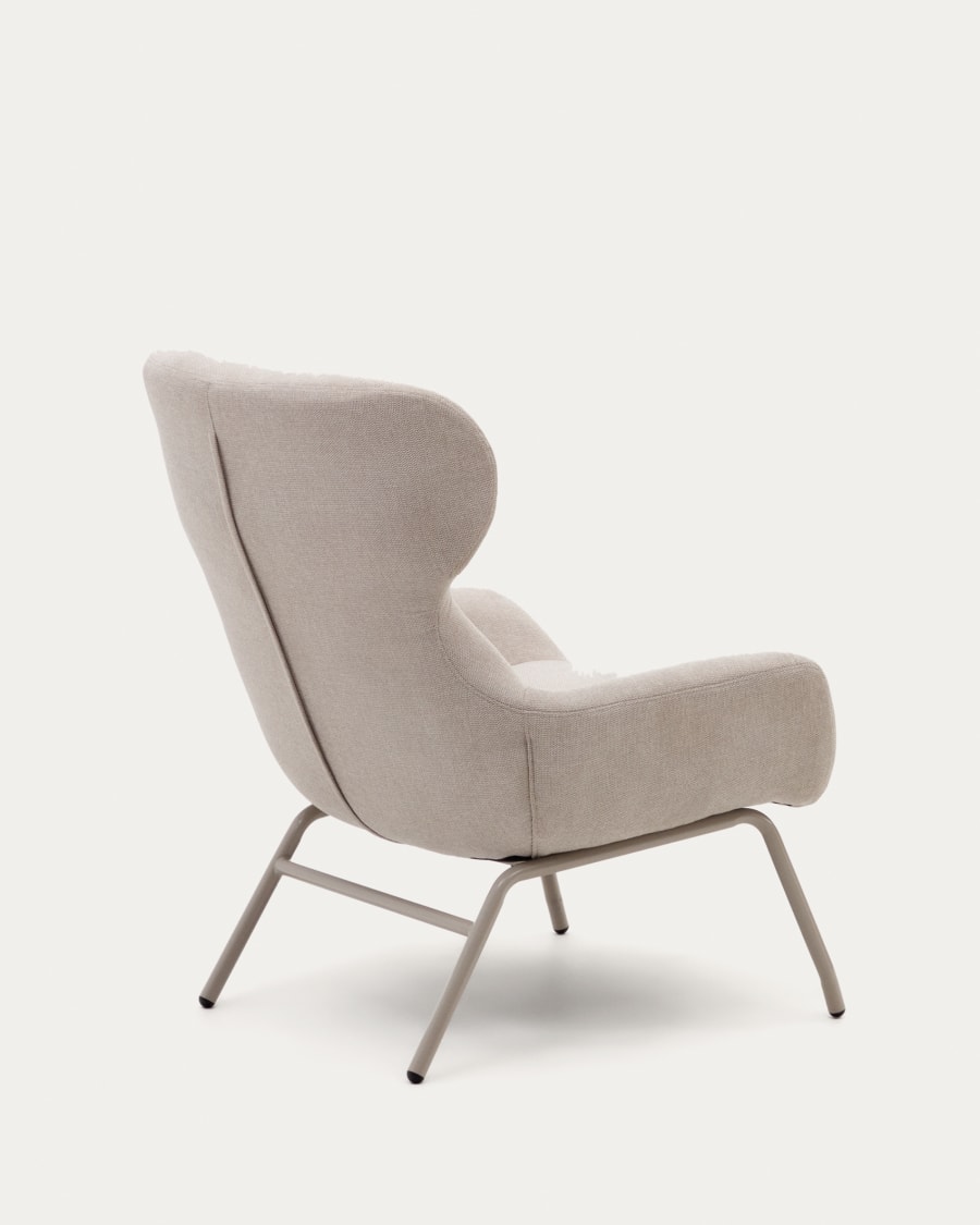 Belina chenille armchair in beige and steel with beige finish FSC 100%