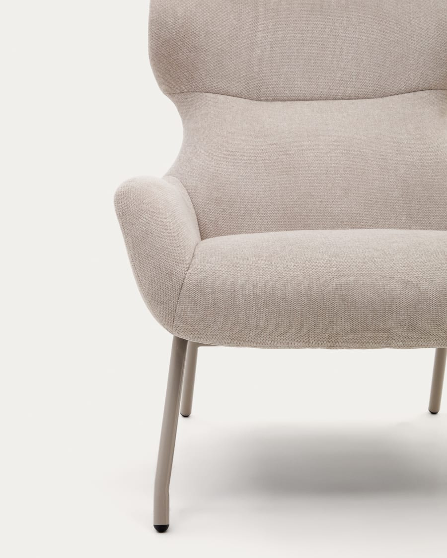 Belina chenille armchair in beige and steel with beige finish FSC 100%