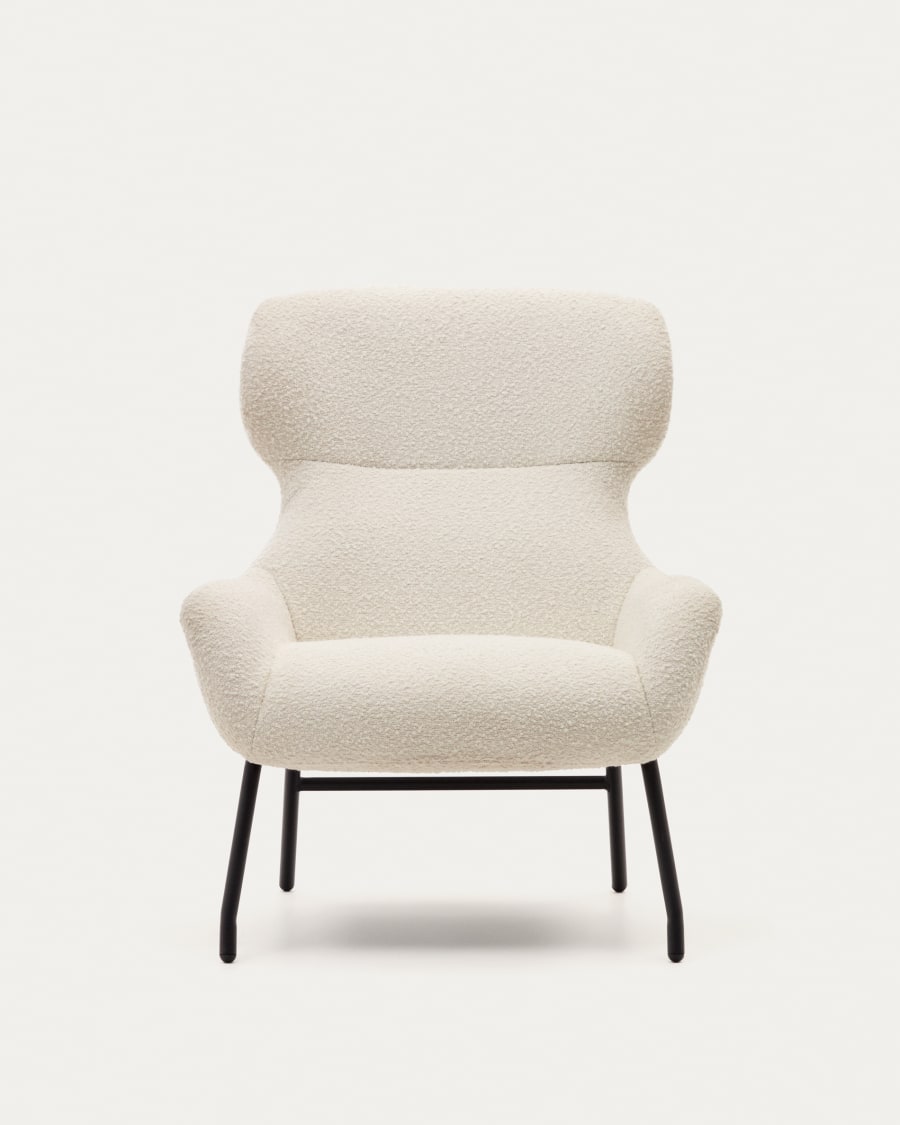 Belina armchair in white bouclé and steel with black finish FSC 100%